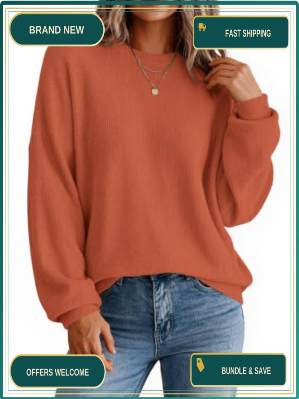 Oversized Crewneck Long Sleeve Knit Pullover Sweater
